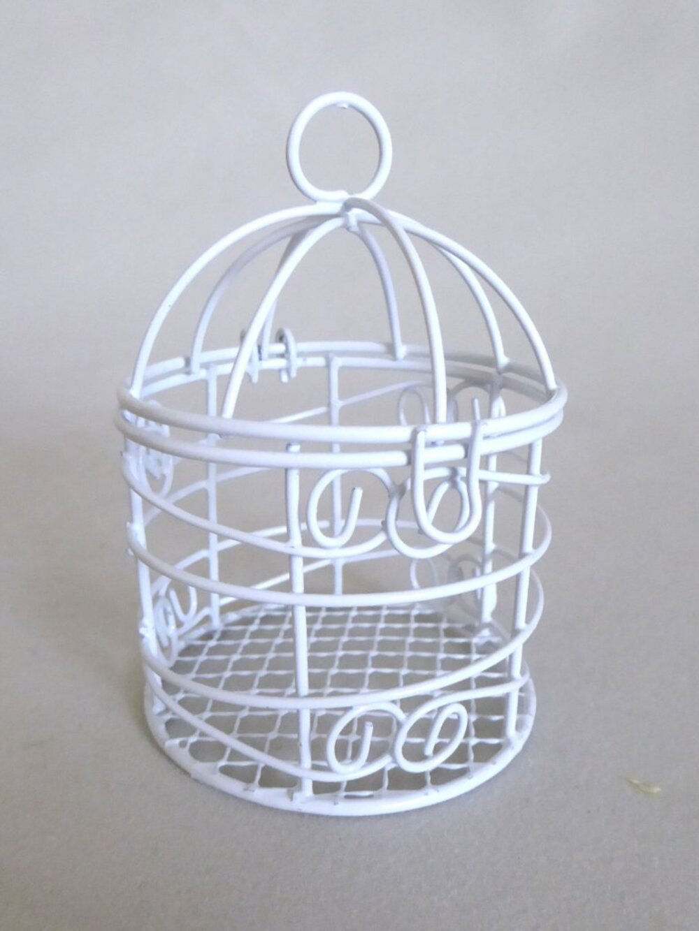 NEW 3” MINIATURE WHITE METAL BIRDCAGE HINGED DOLL HOUSE FAIRY GARDEN